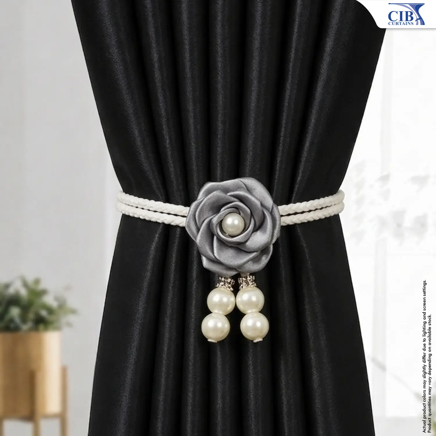 Luxe Rose & Pearl Curtain Tieback (Silver Grey)
